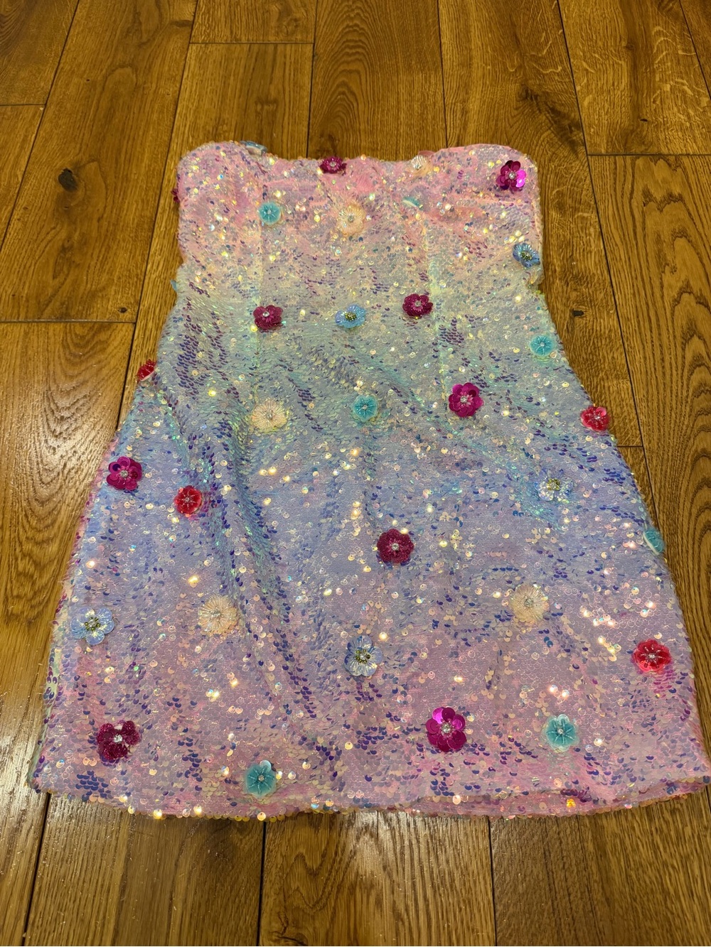 Nasty Gal Sequin Floral Mini Dress Pink Blue Iridescent US 6